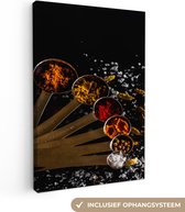 Tableau sur toile Herbes - Cuillères - Sel - Épices - Zwart - 20x30 cm - Décoration murale