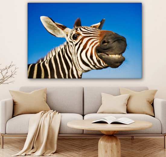 Une drôle de toile de zèbre grimaçant 140x90 cm - Tirage photo sur toile (Décoration murale salon / chambre)