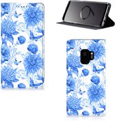 Smart Cover Geschikt voor Samsung Galaxy S9 Flowers Blue