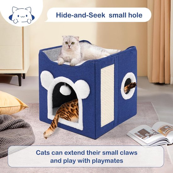 Binnen Kattenbed Huis - Grote Kattenhol Voor Huisdier Met Hangende Bal, Opvouwbare Kat, 16.5x16.5x13 Inch, Gezellige Wolken Blauw kopen vanaf een prijs van 53 Binnen Kattenbed Huis - Grote Kattenhol Voor Huisdier Met Hangende Bal, Opvouwbare Kat, 16.5x16.5x13 Inch, Gezellige Wolken Blauw kopen vanaf een prijs van 53
