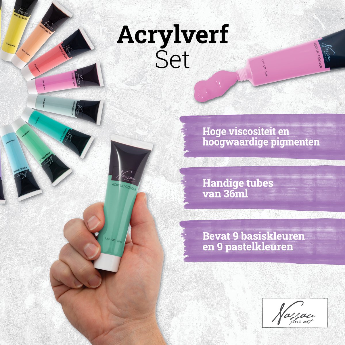 Hobbyverf Acrylverf Set 18pcs - 36ml Verf Tubes - Acrylverf Kinderen en Volwassenen - 9 Pastel & 9 Basis Kleuren - Verf Kinderen Knutselen - Kinder Verf Set — afbeelding 6