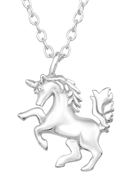 Joy|S - Zilveren eenhoorn paard hanger met ketting - 39 cm met extra oogje op 36 cm - voor kinderen