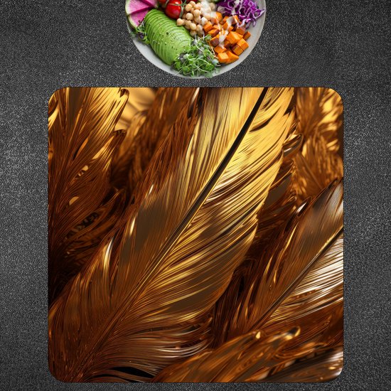 BWK Flexibele Placemat - Gouden Veren - Set van 4 Placemats - 50x50 cm - PVC Doek - Afneembaar