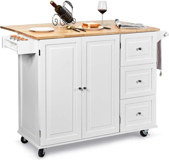Kesper Keukenwagen met afvalscheidingssysteem, 50 x 37 x 79 cm, hout, wit, eenheidsmaat