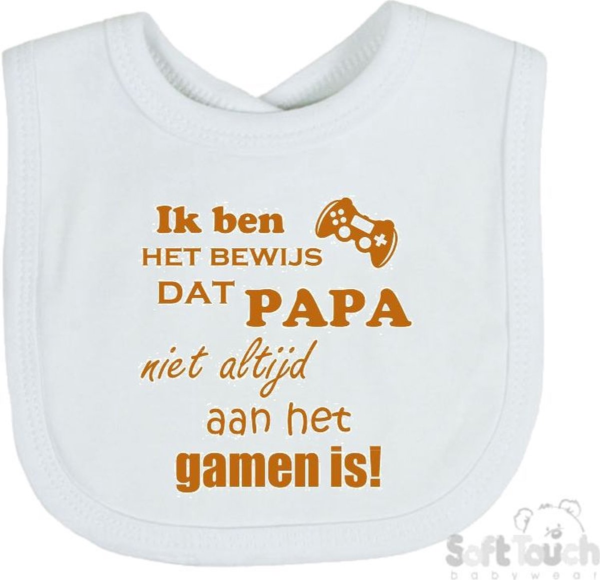 Goedkoopste Soft Touch Slabber Slabbetje Slab Ik ben het bewijs dat papa niet altijd aan het gamen is! Unisex Katoen Wit/tan Maat 33x22 Cm