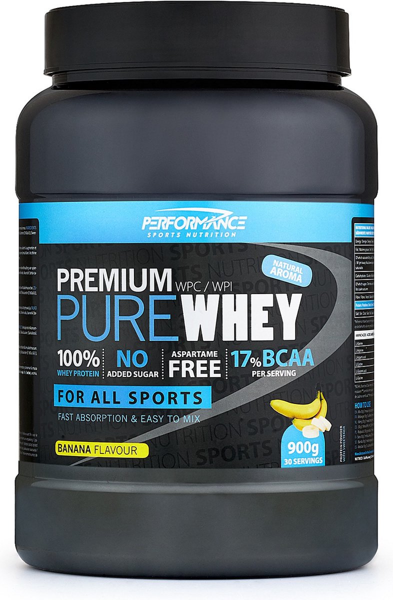 Goedkoopste Pure Whey (Banana - 900 gram) - Performance - Whey Protein - Eiwitpoeder - Eiwitshake - Proteine poeder - 30 shakes