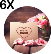 BWK Luxe Ronde Placemat - I Love Mom - Moederdag - Rozen - Set van 6 Placemats - 40x40 cm - 2 mm dik Vinyl - Anti Slip - Afneembaar