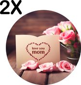 BWK Luxe Ronde Placemat - I Love Mom - Moederdag - Rozen - Set van 2 Placemats - 40x40 cm - 2 mm dik Vinyl - Anti Slip - Afneembaar
