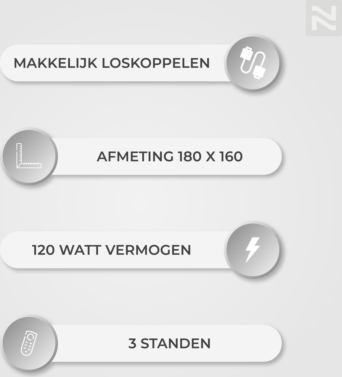 Afbeelding 2 van Nuvoo Elektrische Warmtedeken - Fleece - 180x160 cm- XXL - Automatische Uitschakeling - Oververhittingsbescherming - 3 Standen - 120W - 2 Persoons - Bovendeken - Blauw