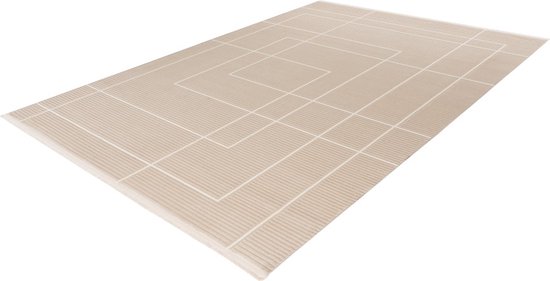 Lalee Elif Japandi stijl vloerkleed 3d effect hooglaag cirkels reliëf laagpolig karpet 120x170 cm beige