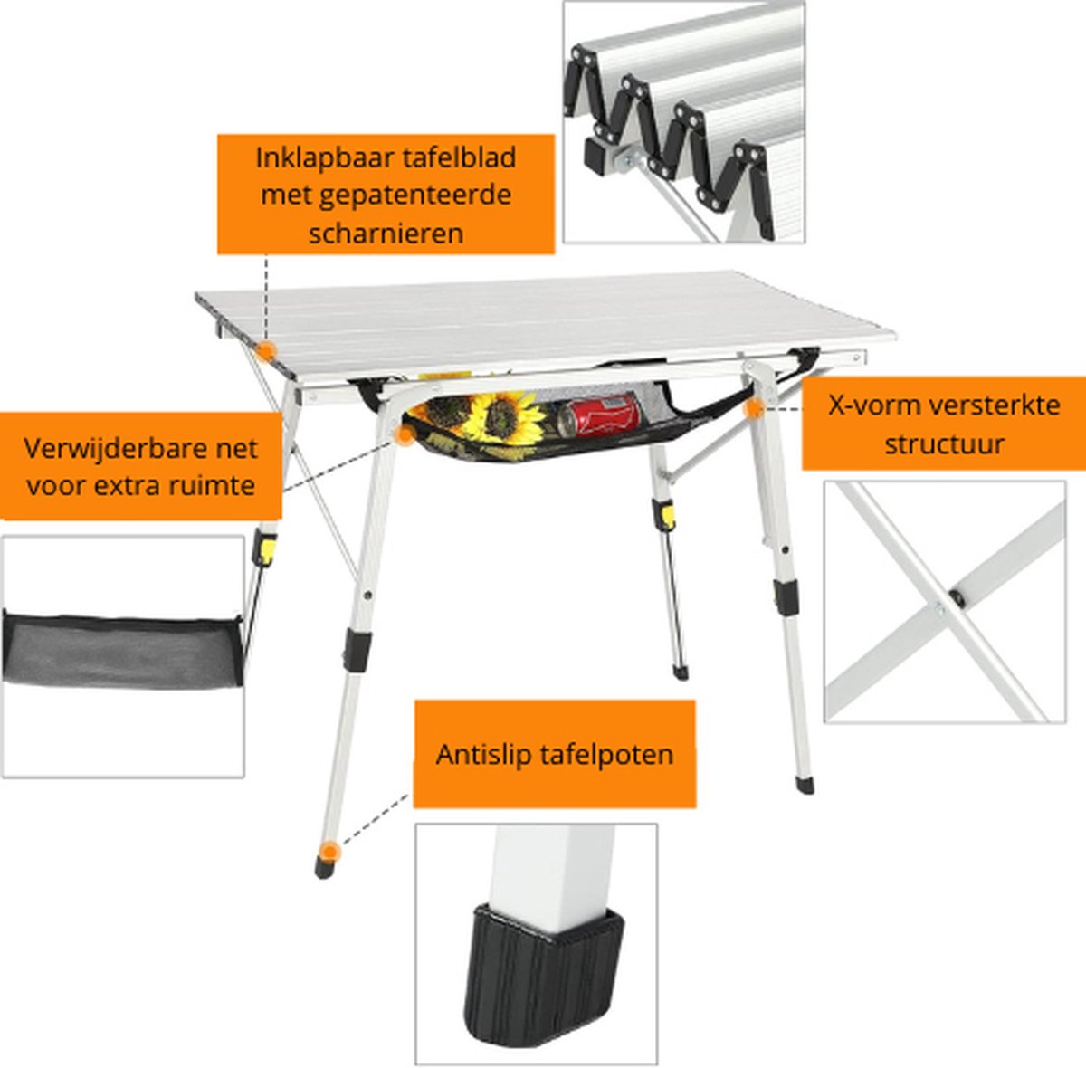 AMANKA Aluminium Kampeertafel 120x60cm - Campingtafel inklapbaar - 3