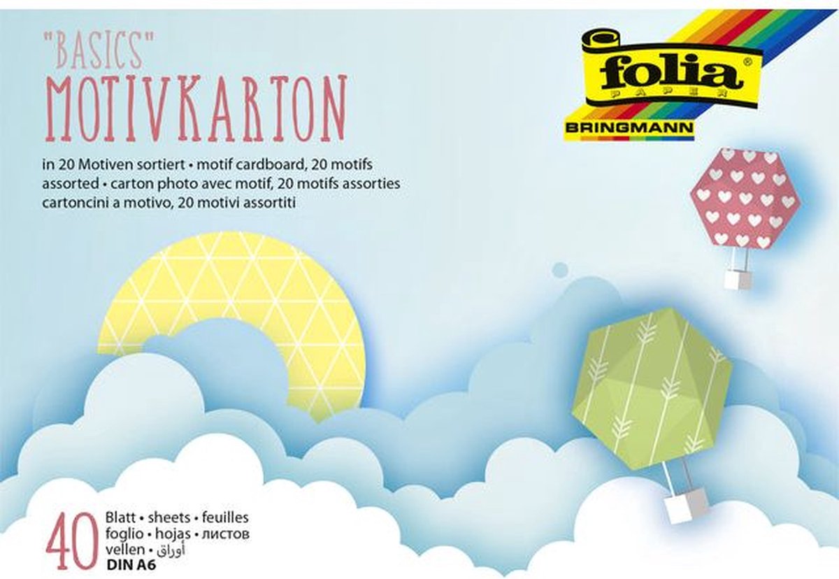 Fotokarton folia a6 40vel met basisdesigns assorti | 5 stuks