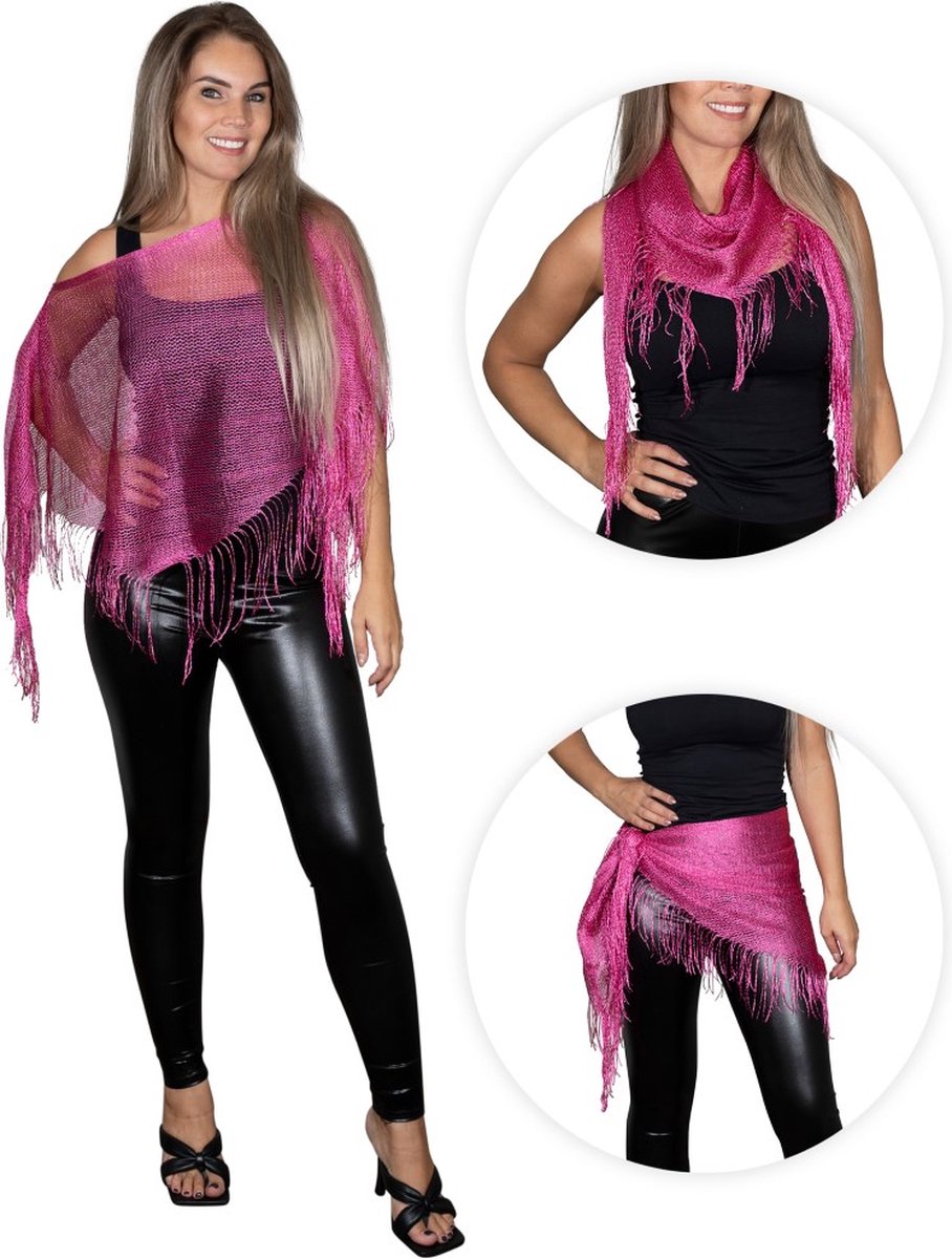Glitter - sexy beach jurkje - festival poncho - strand topje - pareo - fuchsia