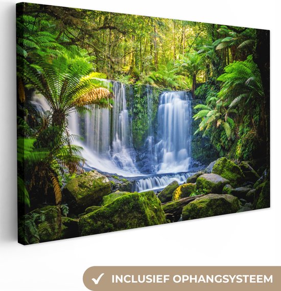 Canvas schilderij 180x120 cm - Wanddecoratie Jungle - Waterval - Australië - Planten - Natuur - Muurdecoratie woonkamer - Slaapkamer decoratie - Kamer accessoires - Schilderijen