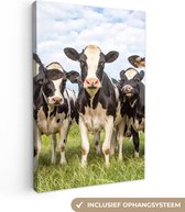 Canvas schilderij koe - Koe - Dieren - Natuur - Zwart-wit - Koeien - 90x140 cm - Canvas - Kamer decoratie