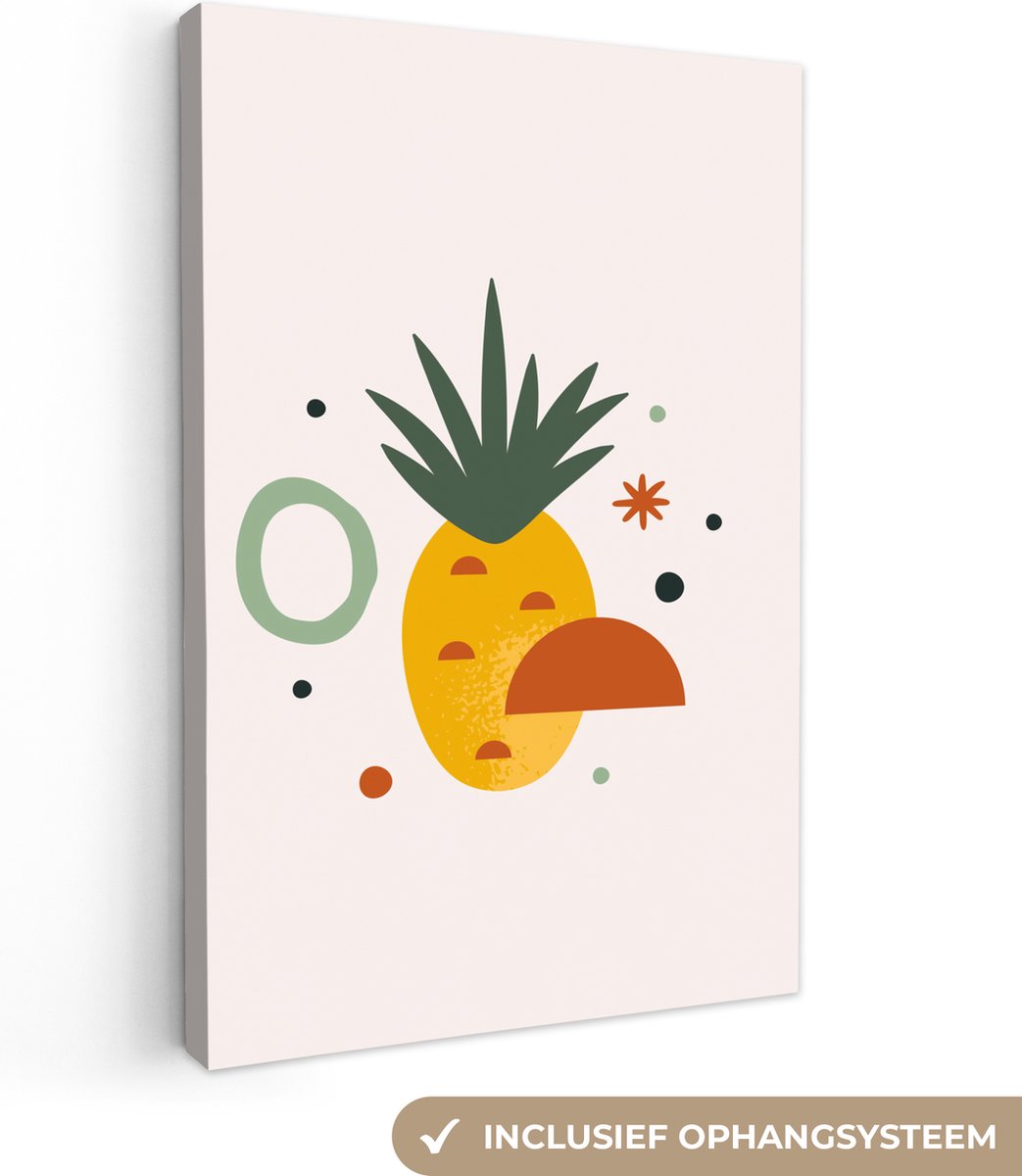 Canvas Schilderij Ananas - Fruit - Simpel - 60x90 cm - Wanddecoratie