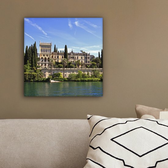 Tableau sur Toile Lac de Garde - Water - Maison - 20x20 cm - Décoration murale