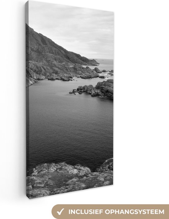 Canvas Schilderij Scandinavische kust zwart-wit fotoprint - Wanddecoratie