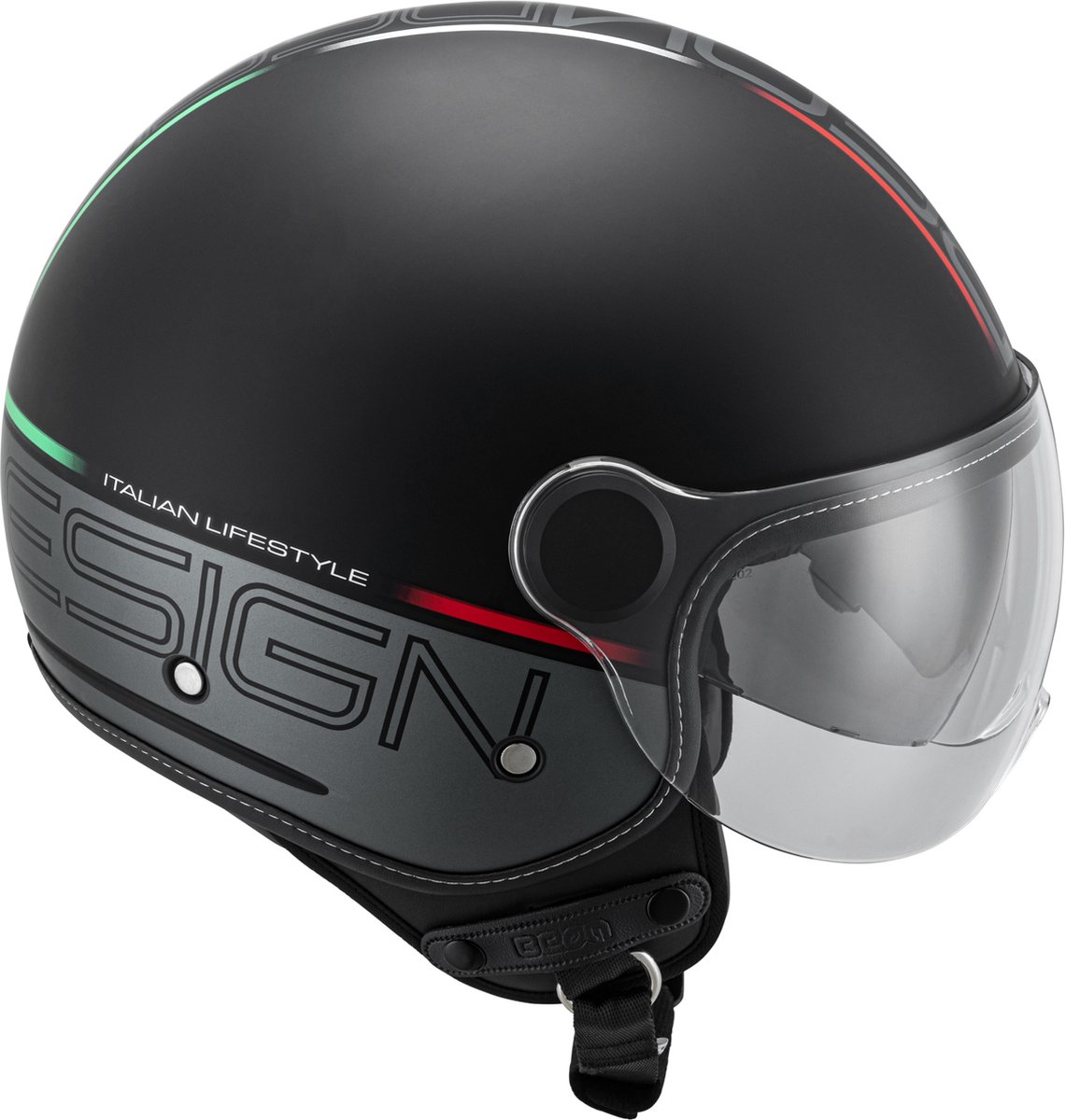 BEON B120 Scooterhelm - M - Jethelm met Zonnevizier - Motorhelm - Geschikt voor Vespa, Scooter, Brommer, Motor en Snorfiets - Mat Zwart met Print – foto 3