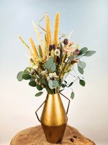 Droogbloemen boeket “Golden Iris” | 55 cm | Inclusief vaas | Prachtig klassiek boeket | Een chique uitstraling voor ieder interieur