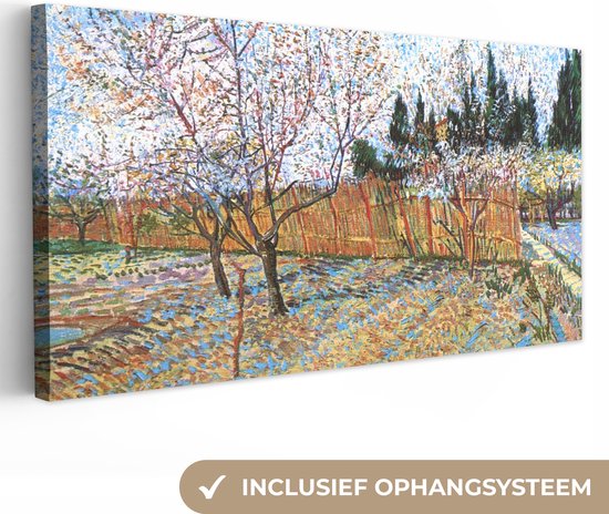 Canvas Schilderij Bloeiende perzikboom - Vincent van Gogh - 80x40 cm - Wanddecoratie