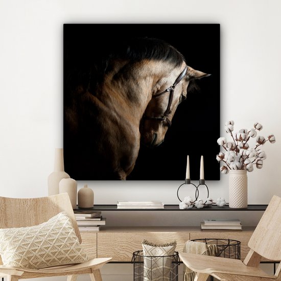 Tableau sur toile Paarden - Halter - Zwart - 90x90 cm - Décoration murale