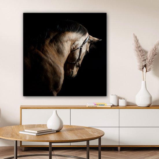 Tableau sur toile Paarden - Halter - Zwart - 90x90 cm - Décoration murale