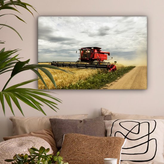 Toile Peinture Amérique - Tracteur - Nourriture - 90x60 cm - Décoration murale