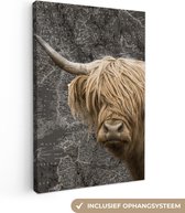 Canvas Wereldkaart - 60x90 - Wanddecoratie Schotse hooglander - Koeien - Wereldkaart