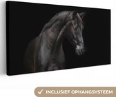 Canvas Schilderij Paard - Dier - Zwart - 40x20 cm - Wanddecoratie