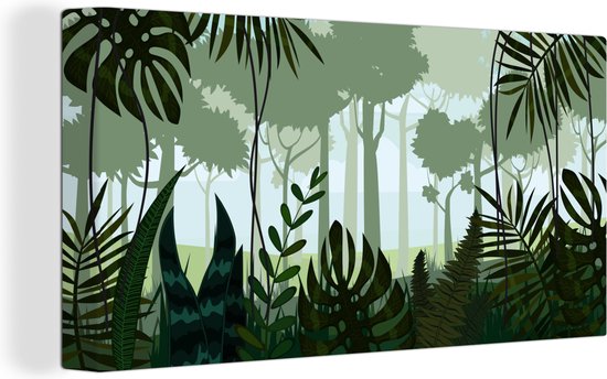 Canvas Schilderij Jungle - Planten - Tropisch - Jongen - Meisje - Kinderen - 80x40 cm - Wanddecoratie