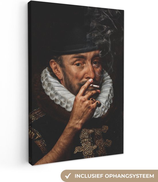 Canvas Schilderij Willem van Oranje - Adriaen Thomasz - Sigaretten - 20x30 cm - Wanddecoratie