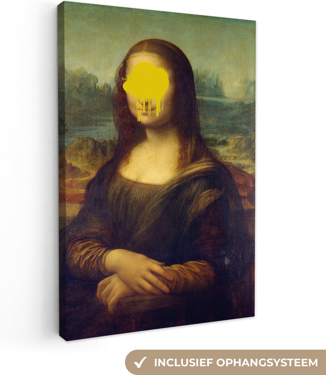 Canvas Schilderij Mona Lisa - Leonardo da Vinci - Geel - 40x60 cm - Wanddecoratie - OneMillionCanvasses
