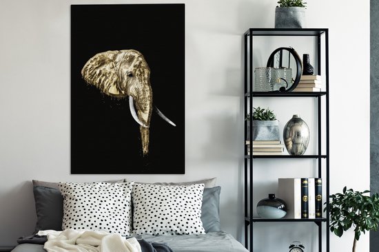 Éléphant Illustration sur fond noir 90x140 cm - impression photo sur toile peinture (Décoration murale salon / chambre à coucher) / Animaux sauvages Peintures Toile