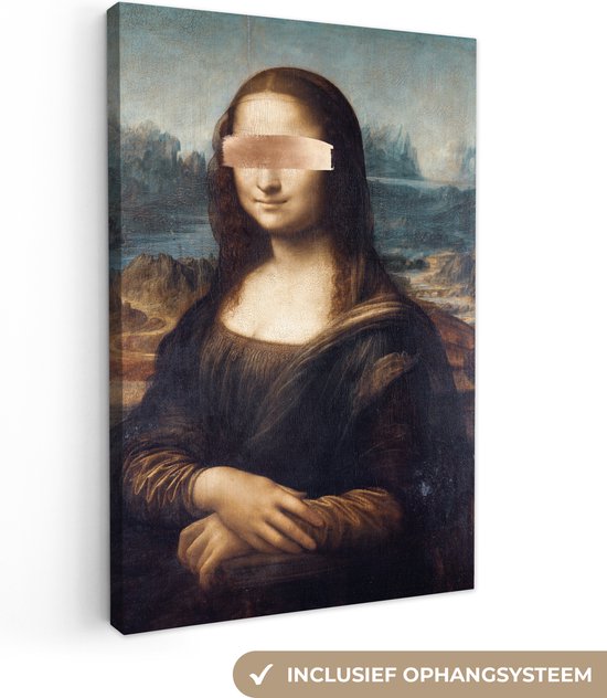 Canvas Schilderij Mona Lisa - Leonardo da Vinci - Brons - 60x90 cm - Wanddecoratie