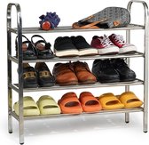 Schoenenrek, schoenenrek met 4 niveaus roestvrij staal, schoenenstandaard van metaal, voor woonkamer, slaapkamer, entree, hal, badkamer