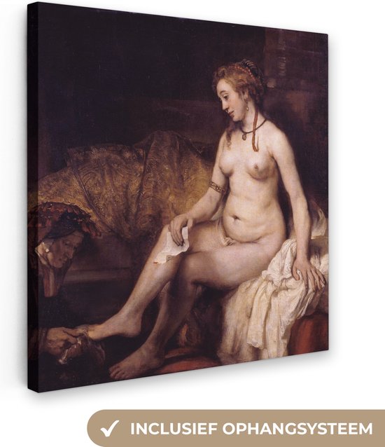 Canvas Schilderij Bathsheba in het bad - Rembrandt van Rijn - 90x90 cm - Wanddecoratie