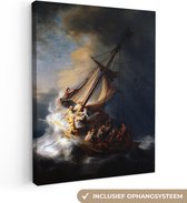 Canvas Schilderij De storm op het meer van Galilea - Rembrandt van Rijn - 60x80 cm - Wanddecoratie