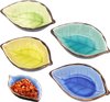 Set van 4 mini-keramische schalen, kleine borden voor snacks, bladvorm, handgemaakt, sauzenschalen, keuken, multifunctionele kruidenschaal, bottenkom