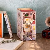 Book Nook Ensemble de maison de poupée en bois, coin livre, maison de poupée miniature, bibliothèque, support de livre, maison, kit de construction de maquettes avec lumières LED, décoration de bibliothèque (YS07)