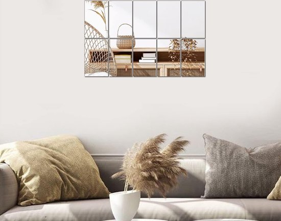 TOLOVIC Zelfklevende tegelspiegel, glas, HD DIY wandspiegel, zelfklevende spiegel, 4 stuks spiegels om op te plakken, deurspiegel, full-body spiegel, spiegeltegels, zelfklevend