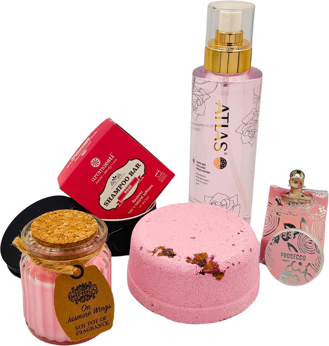 SOFTnaturals giftset Pink-3 heerlijke badproducten, een sojawaxkaarsje in een glazen potje en 1 amberblokje met miniraspje-giftset moederdag-verjaardagscadeautje-vegan cadeautje-cadeau idee-cadeauideetje-duurzaam kado