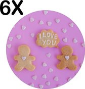 BWK Stevige Ronde Placemat - I Love You Koekjes met Roze Achtergrond - Set van 6 Placemats - 50x50 cm - 1 mm dik Polystyreen - Afneembaar