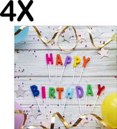 BWK Textiele Placemat - Happy Birthday met Slingers en Balonnen - Set van 4 Placemats - 40x40 cm - Polyester Stof - Afneembaar