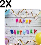 BWK Luxe Placemat - Happy Birthday met Slingers en Balonnen - Set van 2 Placemats - 50x50 cm - 2 mm dik Vinyl - Anti Slip - Afneembaar