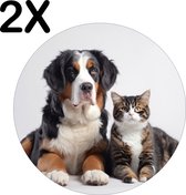 BWK Flexibele Ronde Placemat - Hond en Kat met Witte Achtergrond - Set van 2 Placemats - 40x40 cm - PVC Doek - Afneembaar
