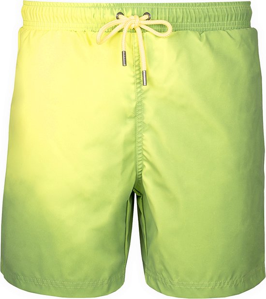 Zwemshort met een gele en felgroene dip-dye kleurovergang, met een trekkoord in de taille.