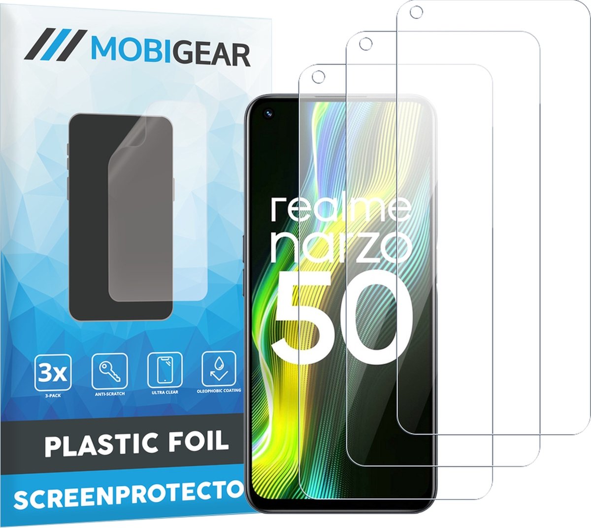Mobigear Screenprotector geschikt voor Realme Narzo 50 5G | Mobigear Screenprotector Folie - Case Friendly (3-Pack)