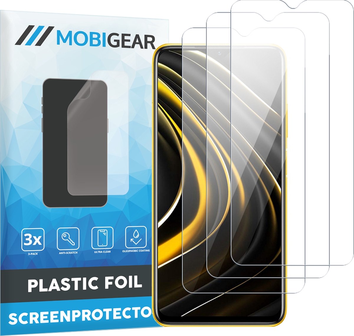 Mobigear Screenprotector geschikt voor POCO M3 | Mobigear Screenprotector Folie - Case Friendly (3-Pack)