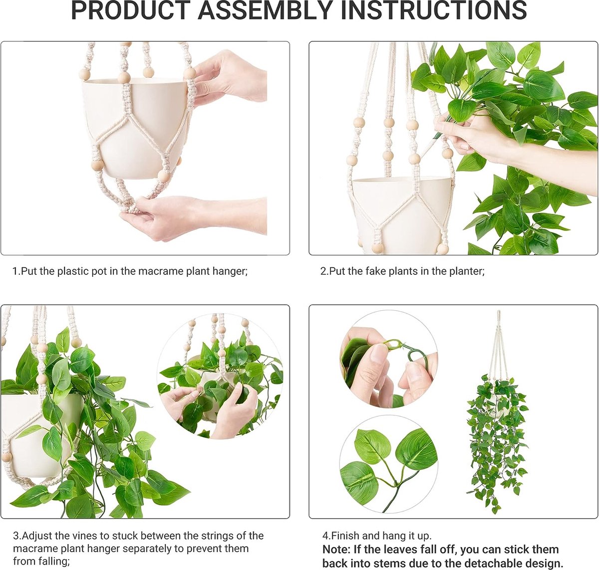 YAOYIN® Set van 3 kunsthangplanten, kunstplanten hangend in een pot